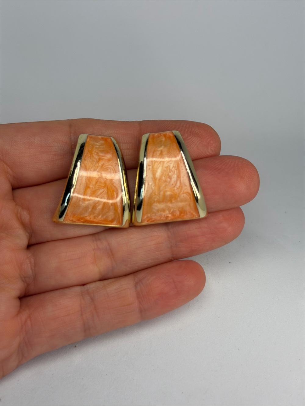 Gold-Tone Orange Marbled Clip Earrings - Women's Fashion Jewelry